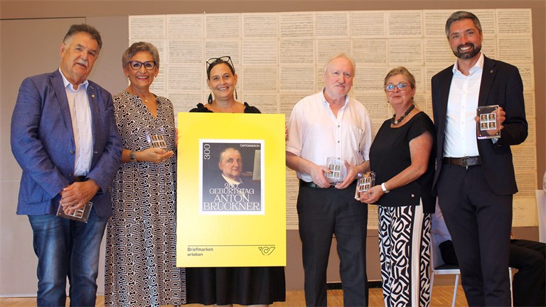 First day of the commemorative stamp for the 200th birthday of Anton Bruckner